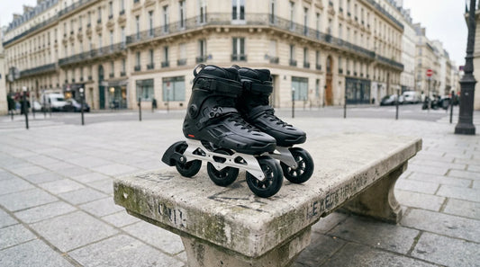 Rollers en ligne professionnels pour homme posés dans un environnement urbain en France