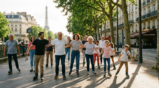Groupe de patineurs en roller sur une promenade urbaine en France