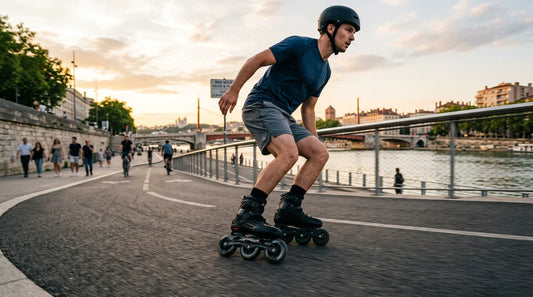 Patineur de roller en ligne en mouvement en milieu urbain