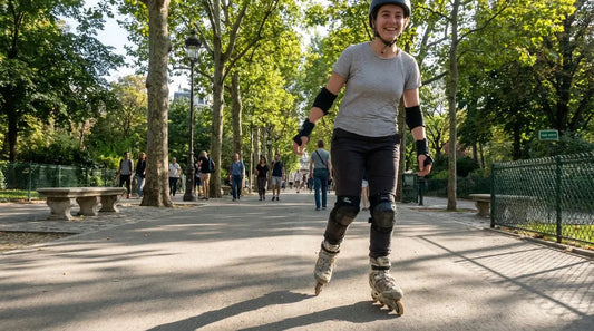 Patineur en roller en ligne dans un parc urbain en France