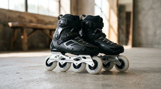 Paire de rollers haut de gamme posée sur une surface en béton