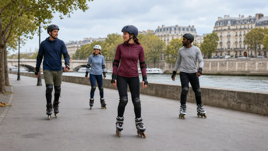 Groupe de patineurs en rollers sur les berges de la Seine à Paris