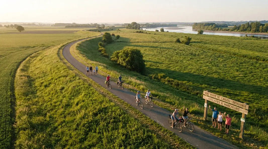 Vue aérienne d'une voie verte en Pays de la Loire le long de la Loire