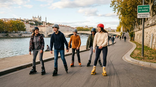 Patineuse en roller en ligne sur une piste urbaine ensoleillée