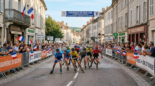 Peloton de patineurs de vitesse lors d'un marathon roller sur circuit urbain à Troyes