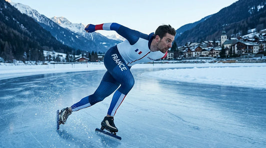 Patineur de vitesse en action sur un anneau de glace