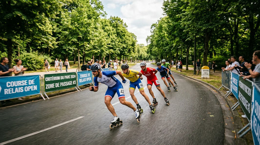 Patineurs de vitesse lancés sur un circuit fermé lors d'une course d'endurance à Paris